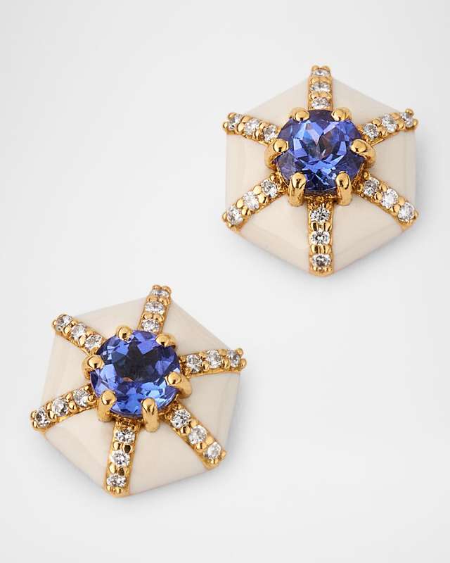 Queen 18K Yellow Gold Hexagonal Tanzanite and Diamond Earrings